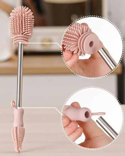 Haakaa Double Ended Silicone Bottle & Nipple Cleaning Brush-Easy-grip & Non-slip Handles-BPA & PVC Free-Blush