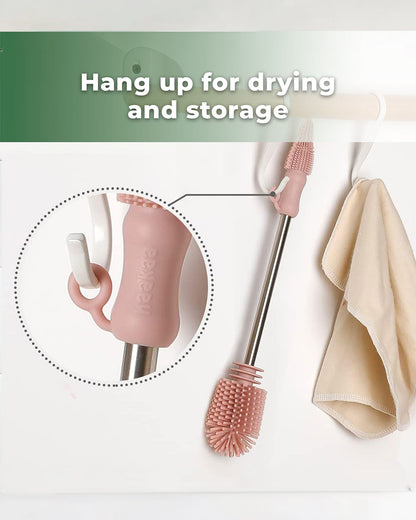 Haakaa Double Ended Silicone Bottle & Nipple Cleaning Brush-Easy-grip & Non-slip Handles-BPA & PVC Free-Blush
