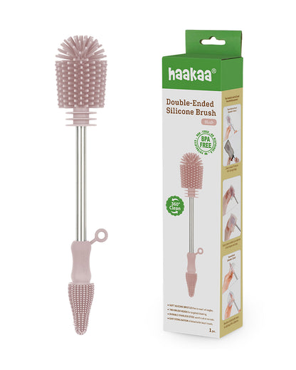 Haakaa Double Ended Silicone Bottle & Nipple Cleaning Brush-Easy-grip & Non-slip Handles-BPA & PVC Free-Blush