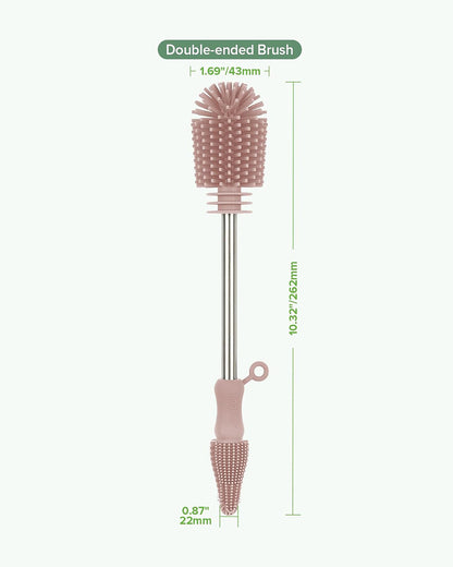 Haakaa Double Ended Silicone Bottle & Nipple Cleaning Brush-Easy-grip & Non-slip Handles-BPA & PVC Free-Blush