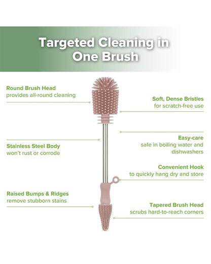 Haakaa Double Ended Silicone Bottle & Nipple Cleaning Brush-Easy-grip & Non-slip Handles-BPA & PVC Free-Blush