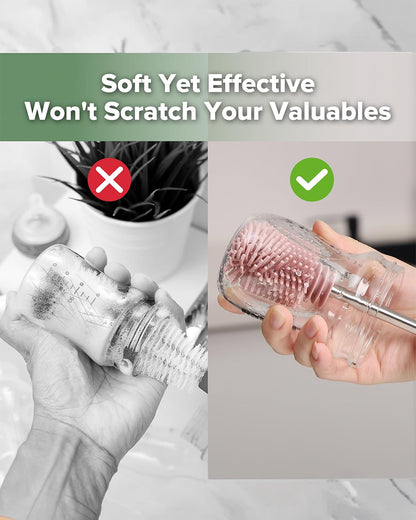 Haakaa Double Ended Silicone Bottle & Nipple Cleaning Brush-Easy-grip & Non-slip Handles-BPA & PVC Free-Blush