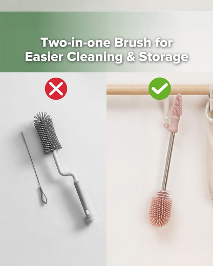 Haakaa Double Ended Silicone Bottle & Nipple Cleaning Brush-Easy-grip & Non-slip Handles-BPA & PVC Free-Blush