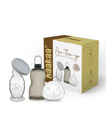 Haakaa On-The-Go Express & Collect Travel Pack-Silicone Breast Pump & Feeding Set-Dishwasher & Freezer Safe-Pack of 4