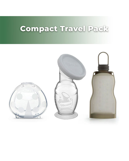 Haakaa On-The-Go Express & Collect Travel Pack-Silicone Breast Pump & Feeding Set-Dishwasher & Freezer Safe-Pack of 4