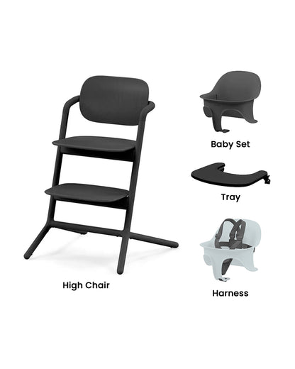 Cybex Lemo 3 in 1 High Chair-With Harness, Baby Set & Tray-2 Years Warranty-For 6M to 99Y (Upto 120 Kg)-Stunning Black
