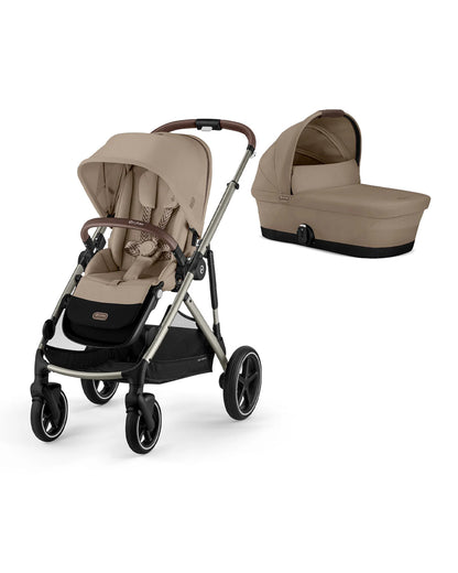 Cybex Gazelle S Stroller & Gazelle S Carry Cot Travel System-Taupe Frame & Moon Black Seat