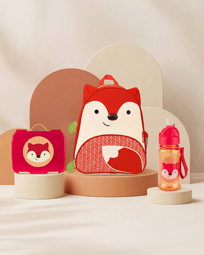 Skip Hop School Essentials Kit-Bento Lunch Box(700ml)-Tritan Straw Sipper(355ml)-Bagpack-Fox-3Y+