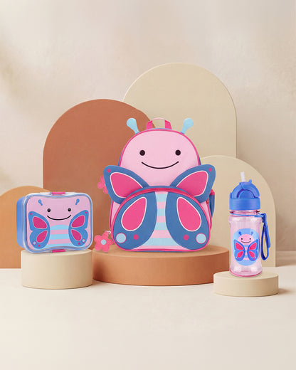Skip Hop School Essentials Kit-Lunch Box(700ml)-Tritan Straw Sipper(355ml)-Bagpack-Butterfly-3Y+