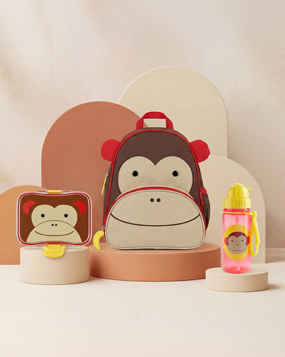 Skiphop School Essentials Kit-Lunch Box(700ml)-Straw Sipper(390ml)-Bagpack-Monkey-3Y+