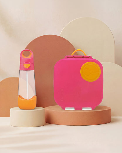b.box School Essentials Kit-Mini Lunch Box(1000ml)-Tritan Straw Sipper(650ml)-Strawberry-3Y+