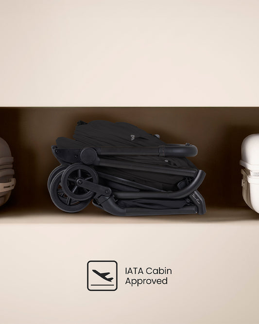 Silver Cross Nia-World's First & Only Cabin Approved Stroller in Both Stroller & Carry Cot Mode-One Hand Fold-Flat Reclining Seat-Travel System Compatible-2 Years Warranty-For 0 to 4Y (Upto 22 kg)-Onyx