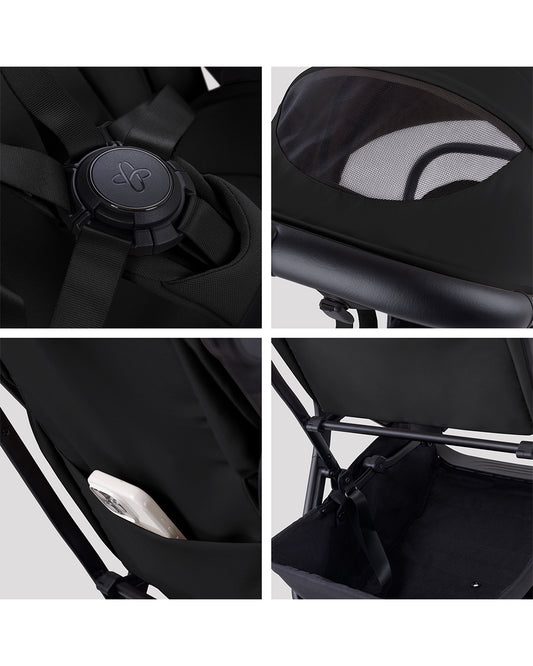 Silver Cross Nia-World's First & Only Cabin Approved Stroller in Both Stroller & Carry Cot Mode-One Hand Fold-Flat Reclining Seat-Travel System Compatible-2 Years Warranty-For 0 to 4Y (Upto 22 kg)-Onyx