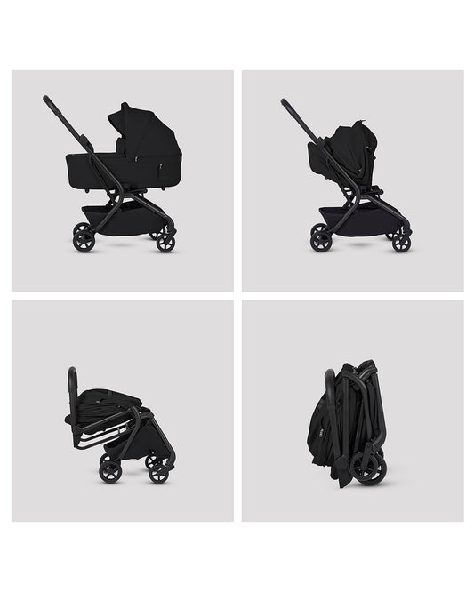 Silver Cross Nia-World's First & Only Cabin Approved Carry Cot (When Attached To Stroller)-Folds With the Stroller-No Adapters Required-Extendable & UPF 50+ Canopy-For 0 to 6M (Upto 9 kg)-Onyx