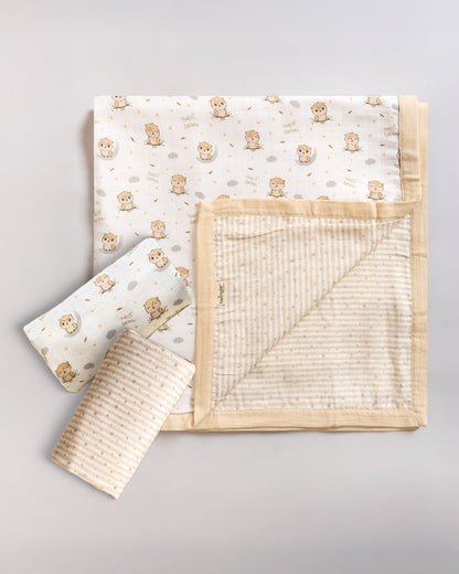 Twingle 100% Organic Muslin Swaddle & Blanket Set-Sleepy Owls-Generously Sized Swaddles & 4-Layer Muslin Blanket-All-Season Comfort-White & Beige-For Infants