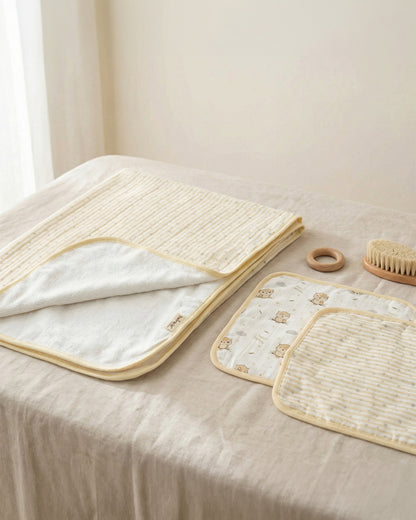 Twingle 100% Organic Muslin Towel with 2 Face Towels-Gentle on Delicate Skin-Backed by Highly Absorbent Terry-Owls & Stars Print-Pack of 3-For Infants