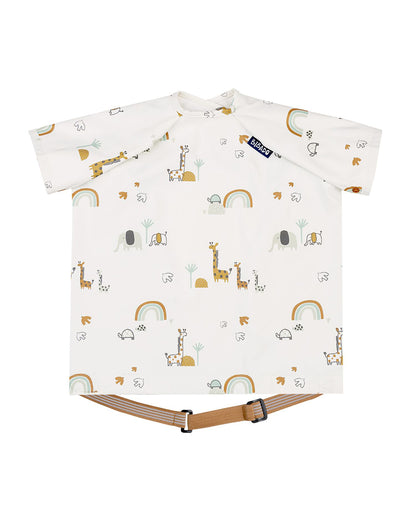Bibado Short Sleeve Coverall Weaning Bib-Stain & Waterproof with Adjustable Straps-Serengeti Spaghetti-For Infants