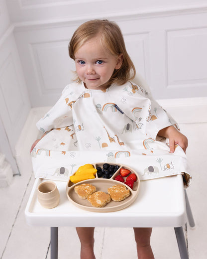 Bibado Short Sleeve Coverall Weaning Bib-Stain & Waterproof with Adjustable Straps-Serengeti Spaghetti-For Infants