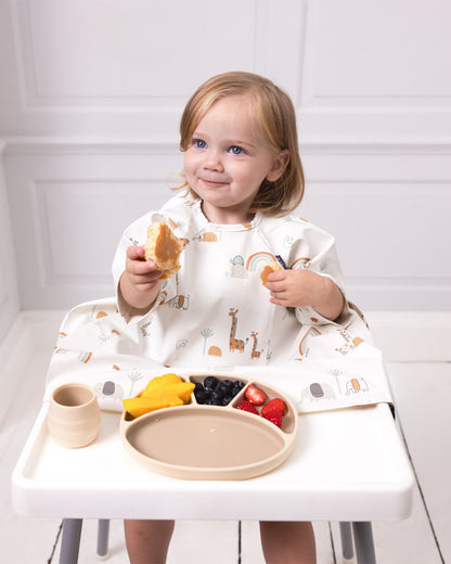 Bibado Short Sleeve Coverall Weaning Bib-Stain & Waterproof with Adjustable Straps-Serengeti Spaghetti-For Infants