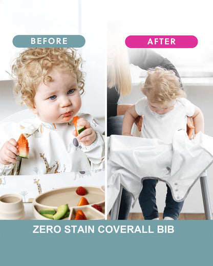 Bibado Short Sleeve Coverall Weaning Bib-Stain & Waterproof with Adjustable Straps-Serengeti Spaghetti-For Infants