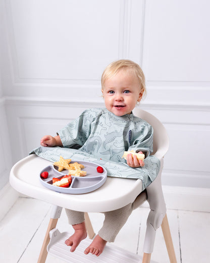 Bibado Short Sleeve Coverall Weaning Bib-Stain & Waterproof with Adjustable Straps-Dino Roar-For Infants