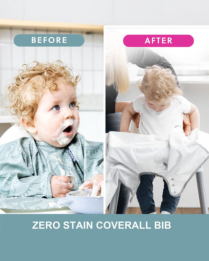 Bibado Short Sleeve Coverall Weaning Bib-Stain & Waterproof with Adjustable Straps-Dino Roar-For Infants