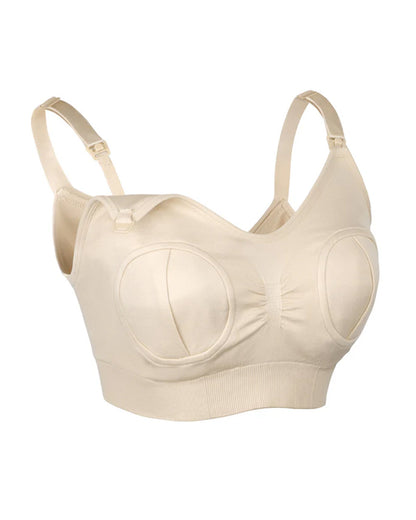 Haakaa Hands-Free Pumping & Nursing Bra-Soft and wireless-Front Clasps-Full Coverage-Beige