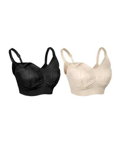 Haakaa Hands-Free Pumping & Nursing Bra-Soft and wireless-Front Clasps-Full Coverage-Beige
