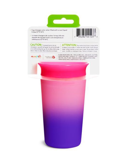 Munchkin Miracle 360 Degree Color Changing Cup-Pink & Purple-Auto Flow Stop-For Infants