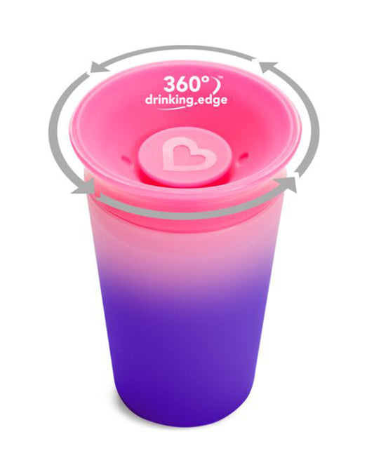 Munchkin Miracle 360 Degree Color Changing Cup-Pink & Purple-Auto Flow Stop-For Infants