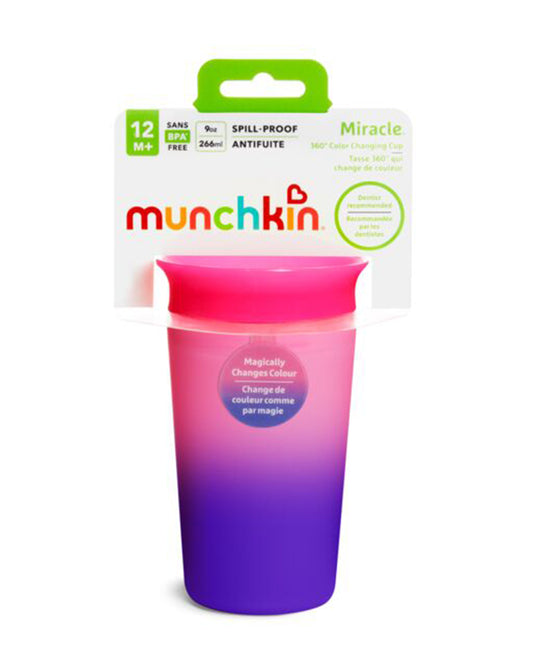 Munchkin Miracle 360 Degree Color Changing Cup-Pink & Purple-Auto Flow Stop-For Infants