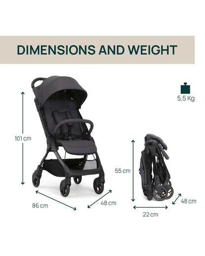 Chicco Aero We Cabin Friendly Stroller-One Hand Fold-Flat Reclining Seat-Includes Rain Cover & Travel Bag-For 0 to 4Y (Upto 22 kg)-Ebony