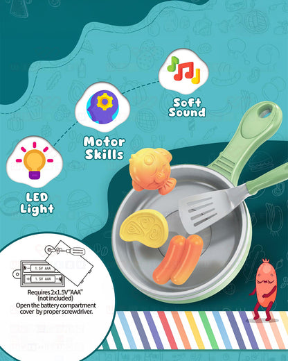 Wembley Mini Chef's Corner Electric Pan-Pretend & Play Toy-With LED Light, Sizzle Sound & 3 Simulated Color Changing Foods-Encourage Imaginative Play-36M+
