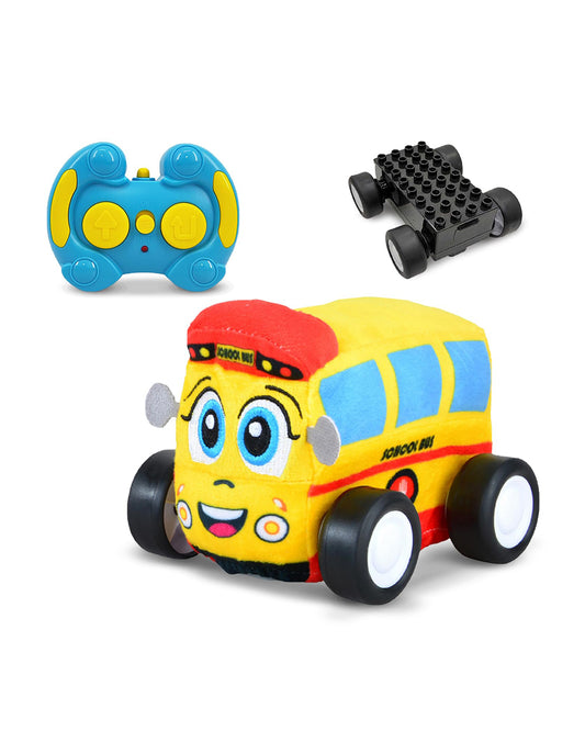 Wembley School Bus Plush Remote Control Car With Music-Vehicle Toy-Battery Operated RC Car with 2.4GHz Remote-Detachable & Washable Fabric-24M+