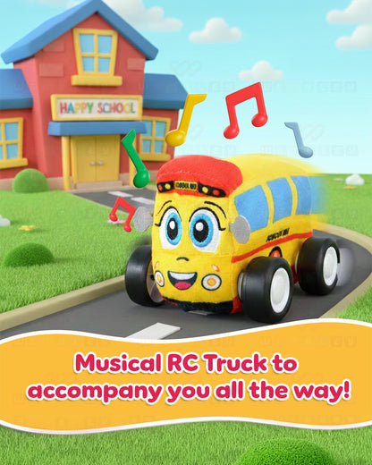 Wembley School Bus Plush Remote Control Car With Music-Vehicle Toy-Battery Operated RC Car with 2.4GHz Remote-Detachable & Washable Fabric-24M+