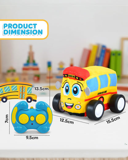 Wembley School Bus Plush Remote Control Car With Music-Vehicle Toy-Battery Operated RC Car with 2.4GHz Remote-Detachable & Washable Fabric-24M+