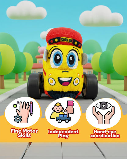 Wembley School Bus Plush Remote Control Car With Music-Vehicle Toy-Battery Operated RC Car with 2.4GHz Remote-Detachable & Washable Fabric-24M+