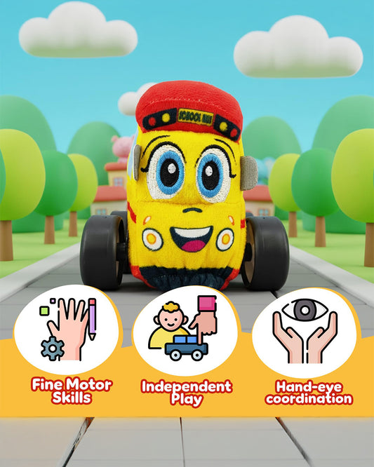 Wembley School Bus Plush Remote Control Car With Music-Vehicle Toy-Battery Operated RC Car with 2.4GHz Remote-Detachable & Washable Fabric-24M+