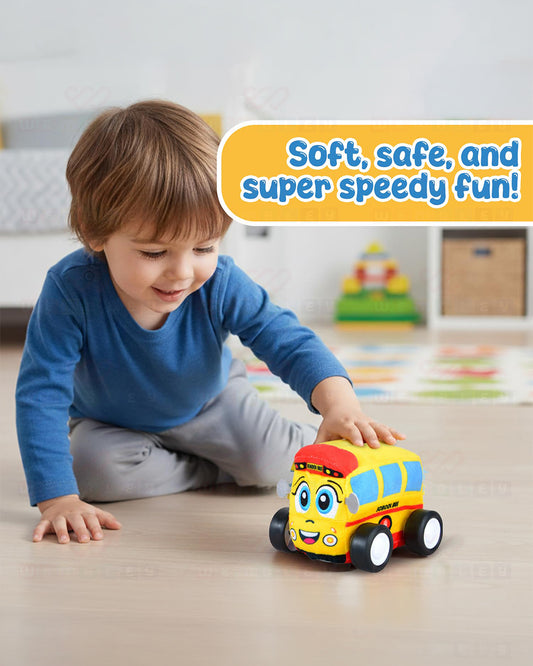 Wembley School Bus Plush Remote Control Car With Music-Vehicle Toy-Battery Operated RC Car with 2.4GHz Remote-Detachable & Washable Fabric-24M+