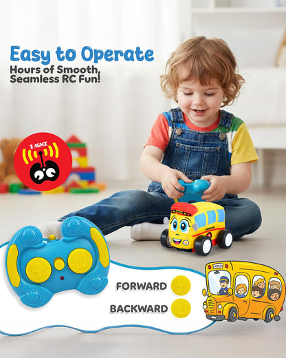 Wembley School Bus Plush Remote Control Car With Music-Vehicle Toy-Battery Operated RC Car with 2.4GHz Remote-Detachable & Washable Fabric-24M+