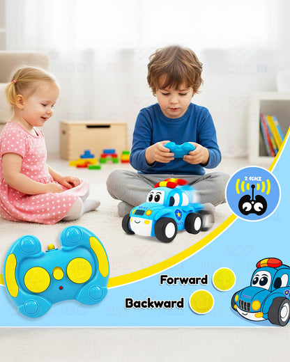 Wembley Police Car Plush Remote Control Car With Music-Vehicle Toy-Battery Operated RC Car with 2.4GHz Remote-Detachable & Washable Fabric-24M+