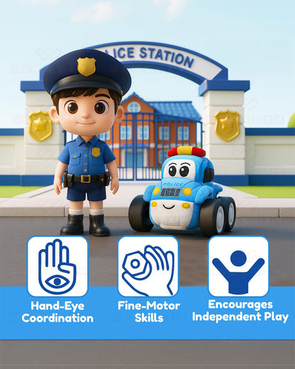 Wembley Police Car Plush Remote Control Car With Music-Vehicle Toy-Battery Operated RC Car with 2.4GHz Remote-Detachable & Washable Fabric-24M+