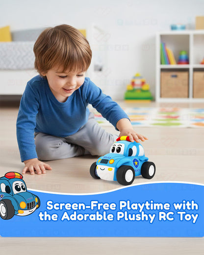 Wembley Police Car Plush Remote Control Car With Music-Vehicle Toy-Battery Operated RC Car with 2.4GHz Remote-Detachable & Washable Fabric-24M+