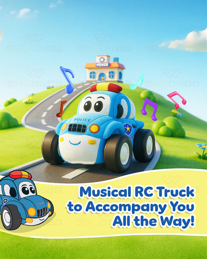 Wembley Police Car Plush Remote Control Car With Music-Vehicle Toy-Battery Operated RC Car with 2.4GHz Remote-Detachable & Washable Fabric-24M+