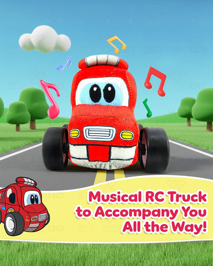 Wembley Fire Bus Plush Remote Control Car With Music-Vehicle Toy-Battery Operated RC Car with 2.4GHz Remote-Detachable & Washable Fabric-24M+