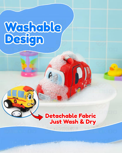 Wembley Fire Bus Plush Remote Control Car With Music-Vehicle Toy-Battery Operated RC Car with 2.4GHz Remote-Detachable & Washable Fabric-24M+