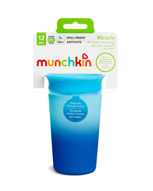 Munchkin Miracle 360 Degree Color Changing Cup-Blue-Auto Flow Stop-For Infants