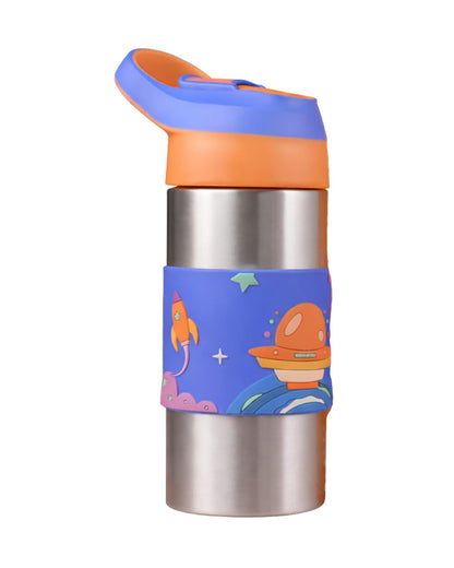 Theoni Siphappy Stainless Steel Straw Sipper-24 Hours Cold & 12 Hours Hot-Anti Skid Silicone Base-Milo Blue-400 ml