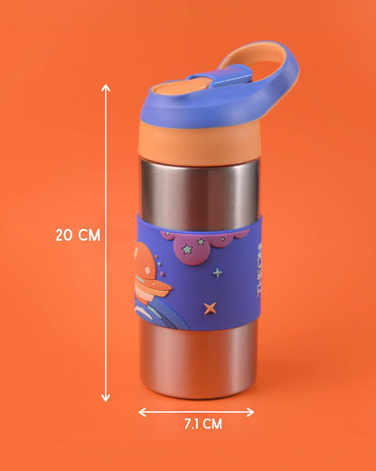 Theoni Siphappy Stainless Steel Straw Sipper-24 Hours Cold & 12 Hours Hot-Anti Skid Silicone Base-Milo Blue-400 ml