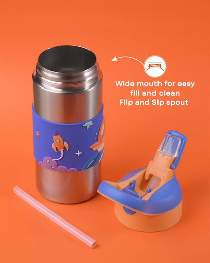 Theoni Siphappy Stainless Steel Straw Sipper-24 Hours Cold & 12 Hours Hot-Anti Skid Silicone Base-Milo Blue-400 ml